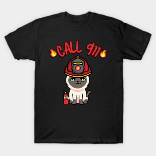 Cute Siamese cat is a firefighter T-Shirt